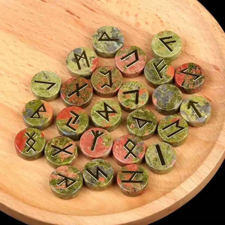 Unakite Round Crystal Rune Symbol Sets