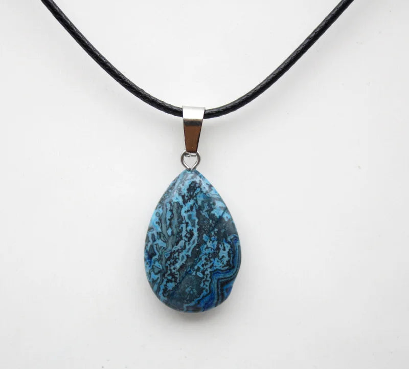 Blue Agate Stone Teardrop Pendant Necklace For Sale | Green Witch Creations