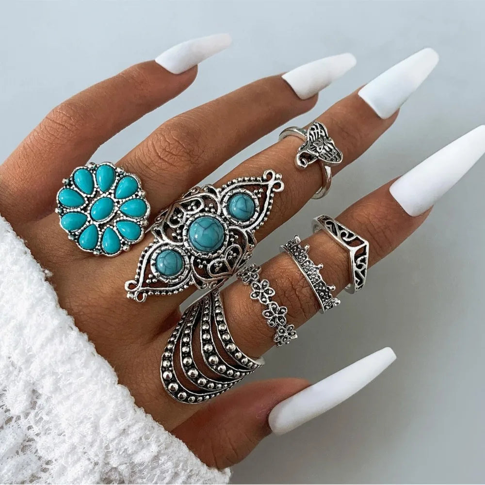 Turquoise Bohemian Gypsy Witchy Trendy Fashion Cute Ring Sets | Green Witch Creations