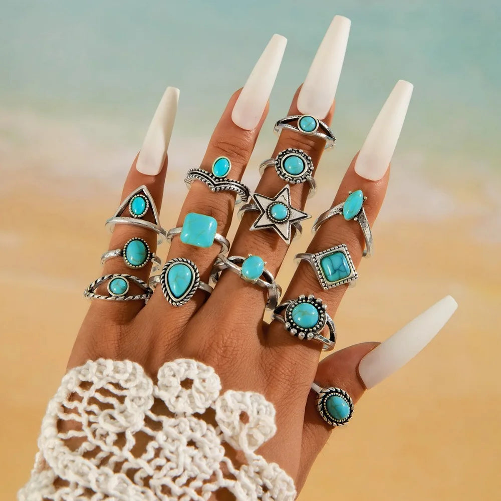 Turquoise Bohemian Gypsy Witchy Trendy Fashion Cute Ring Sets | Green Witch Creations