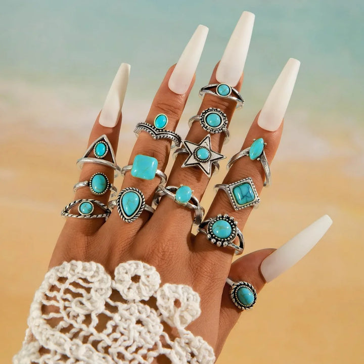 Turquoise Bohemian Gypsy Witchy Trendy Fashion Cute Ring Sets | Green Witch Creations