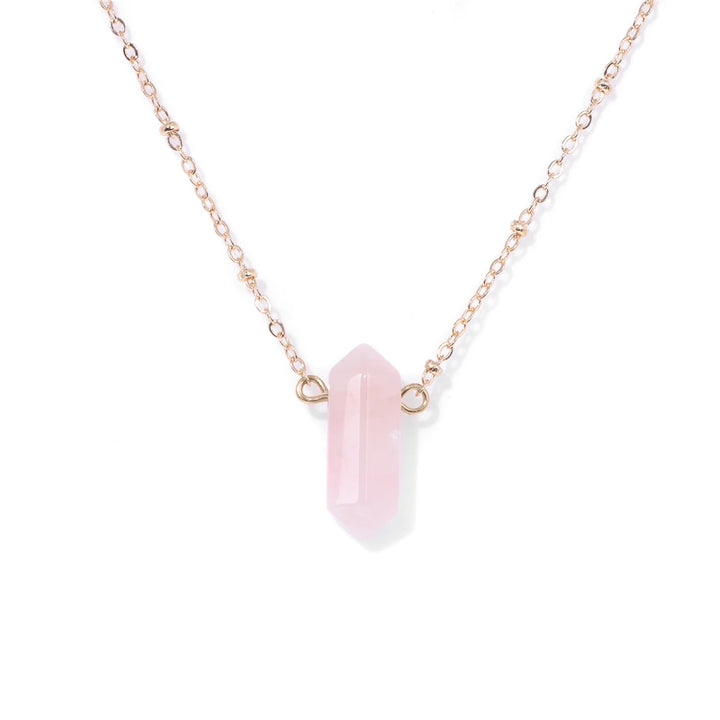 Rose Quartz Hexagonal Stone Pendant Gold Necklace | Green Witch Creations