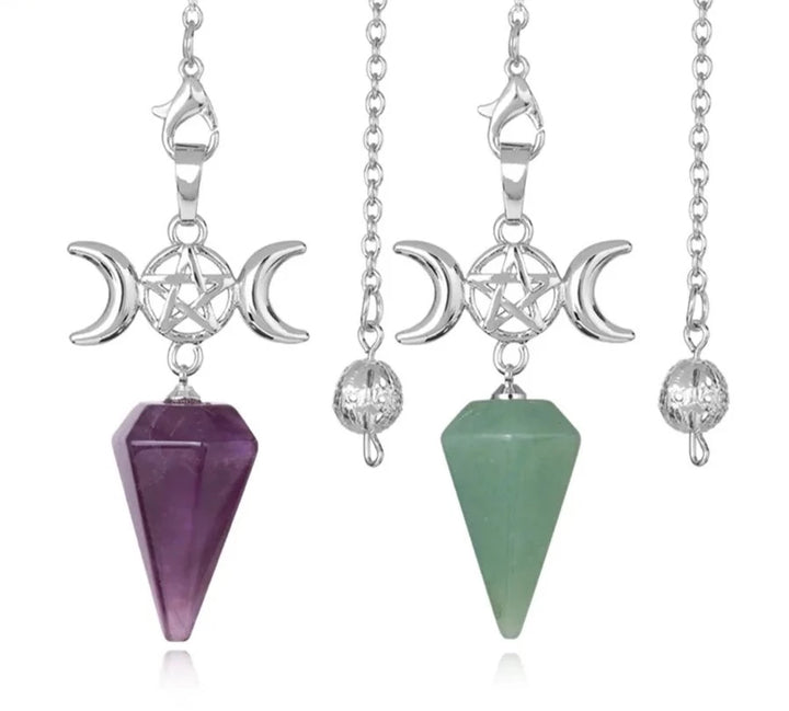 Triple Moon Pentacle Hexagon Crystal Pendulums For Sale