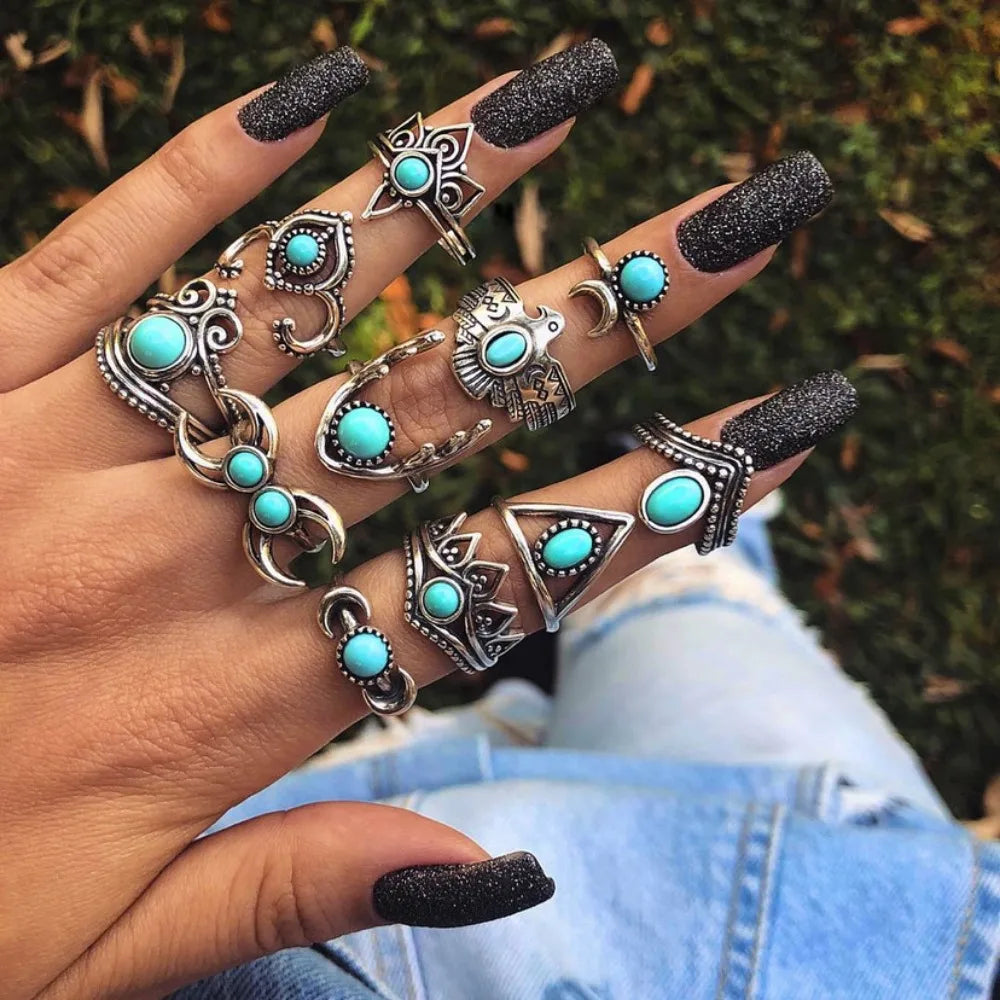 Turquoise Bohemian Gypsy Witchy Trendy Fashion Cute Ring Sets | Green Witch Creations