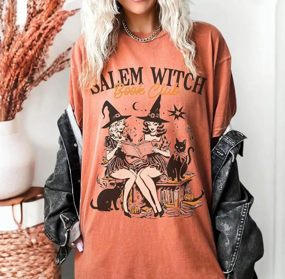 Salem Witch Book Club T Shirt - Orange