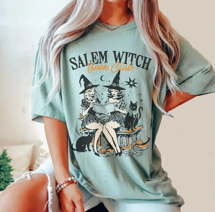 Salem Witch Book Club T Shirt - Sage Green