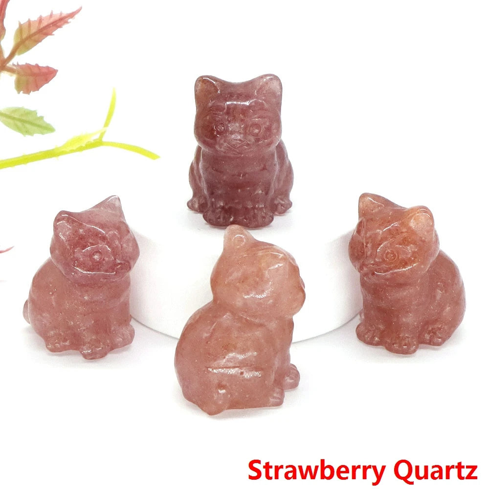 Strawberry Quartz Crystal Cat Statue | Green Witch Creations