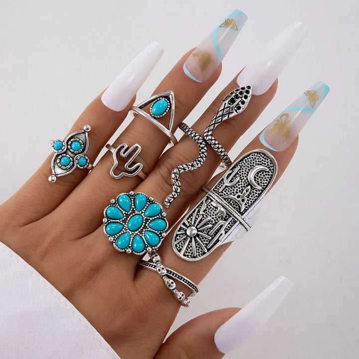 Turquoise Bohemian Gypsy Witchy Trendy Fashion Cute Ring Sets | Green Witch Creations