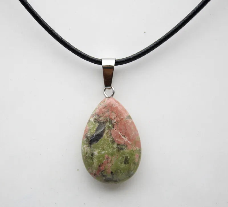 Unakite Stone Teardrop Pendant Necklace For Sale | Green Witch Creations