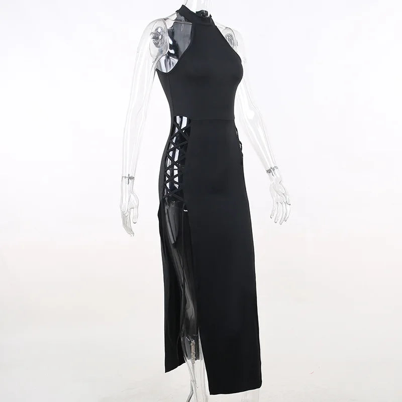 Halter High Split Witch Goth Black Dress | Green Witch Creations Halter High Split Witch Goth Black Dress | Green Witch Creations
