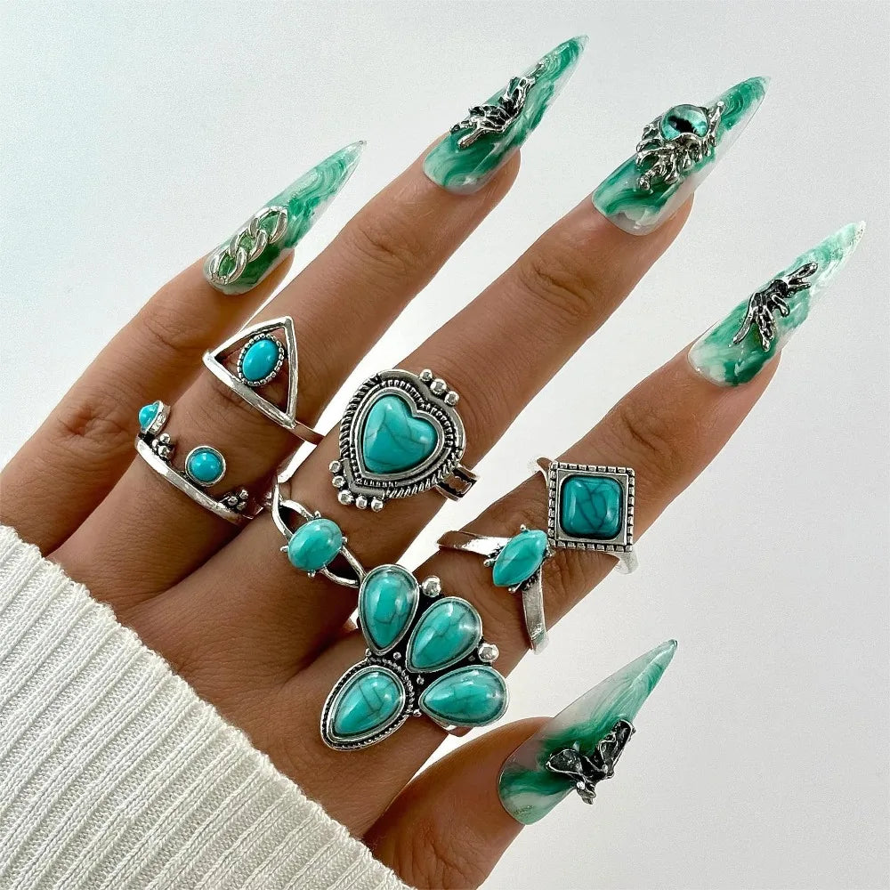 Turquoise Bohemian Gypsy Witchy Trendy Fashion Cute Ring Sets | Green Witch Creations