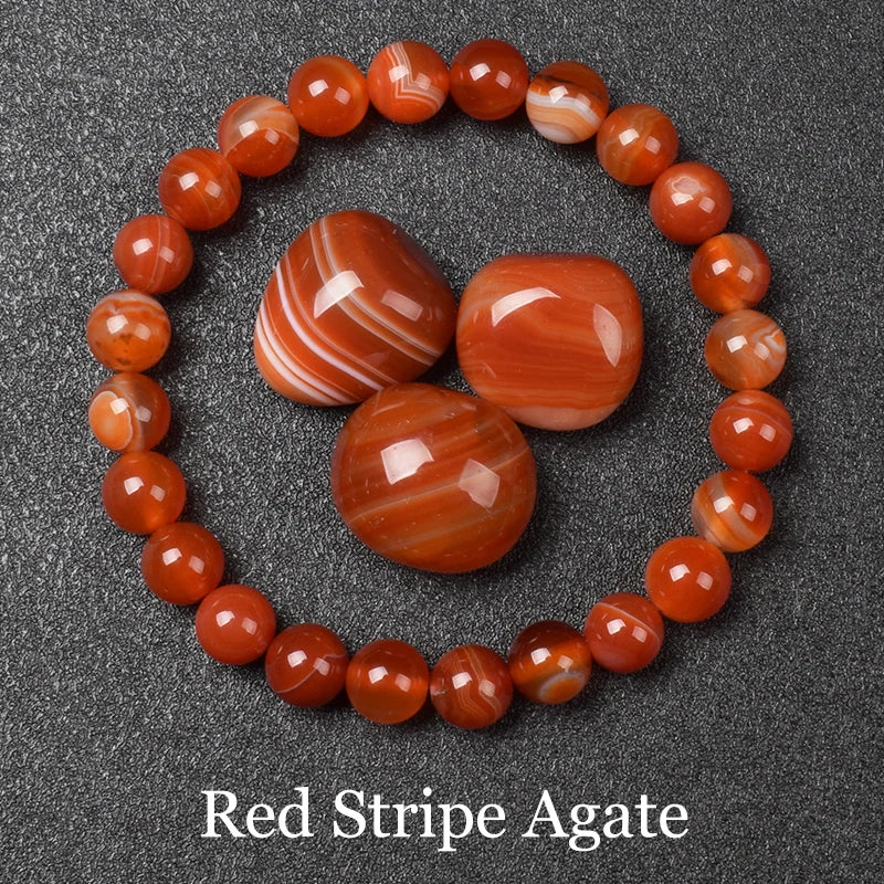 Red Stripe Agate 8mm Crystal Stone Bead Bracelets | Green Witch Creations