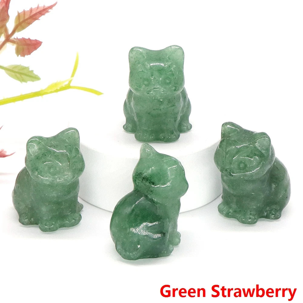 Green Strawberry Crystal Cat Statue | Green Witch Creations