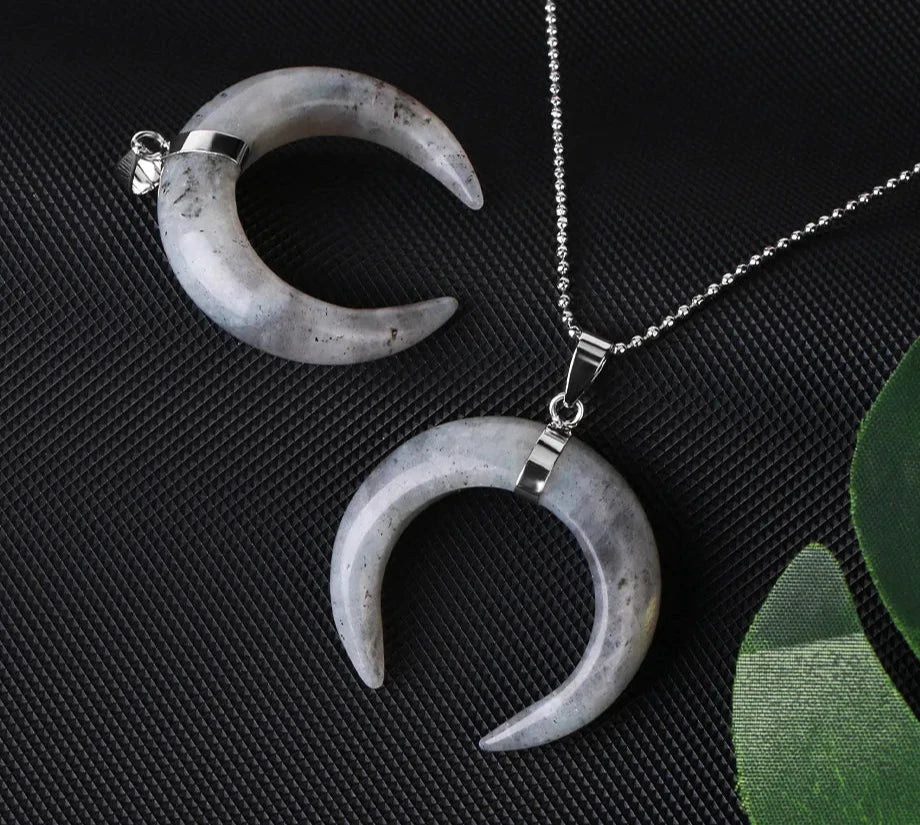 Labradorite Crystal Crescent Moon Pendant Necklaces | Green Witch Creations