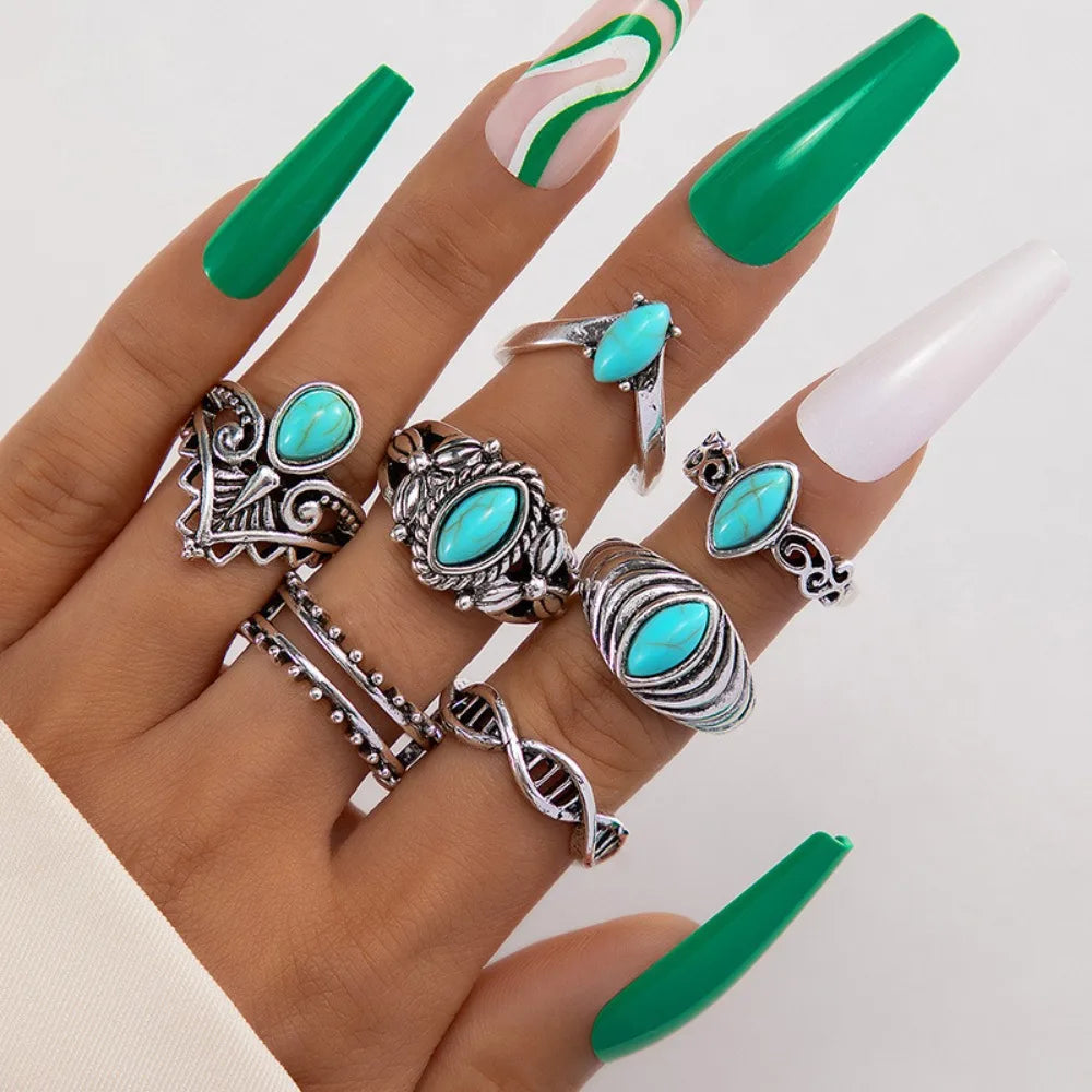 Turquoise Bohemian Gypsy Witchy Trendy Fashion Cute Ring Sets | Green Witch Creations