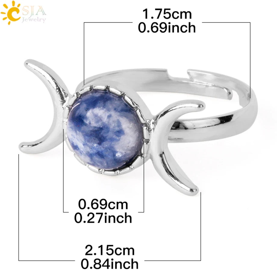 Assorted Adjustable Stone Triple Goddess Moon Ring For Sale Online | Green Witch Creations