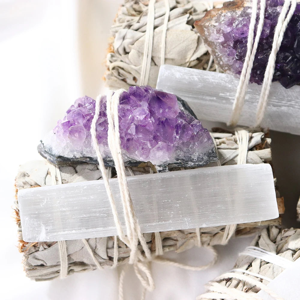 Amethyst Selenite with White Sage Bundle For Sale Online 