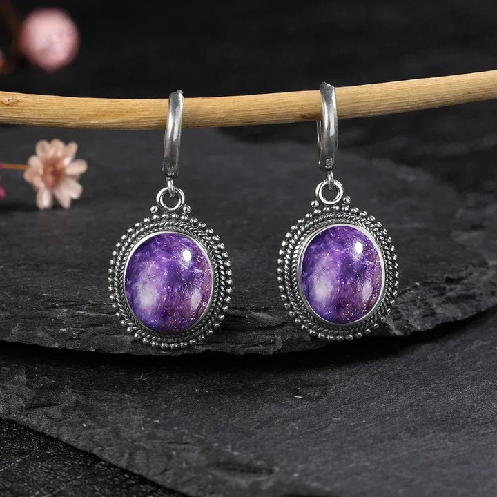 925 Sterling Silver Amethyst Stone Oval Earrings | Green Witch Creations