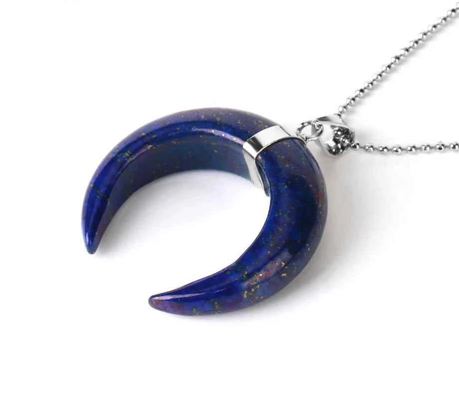 Lapis Lazuli Crystal Crescent Moon Necklaces