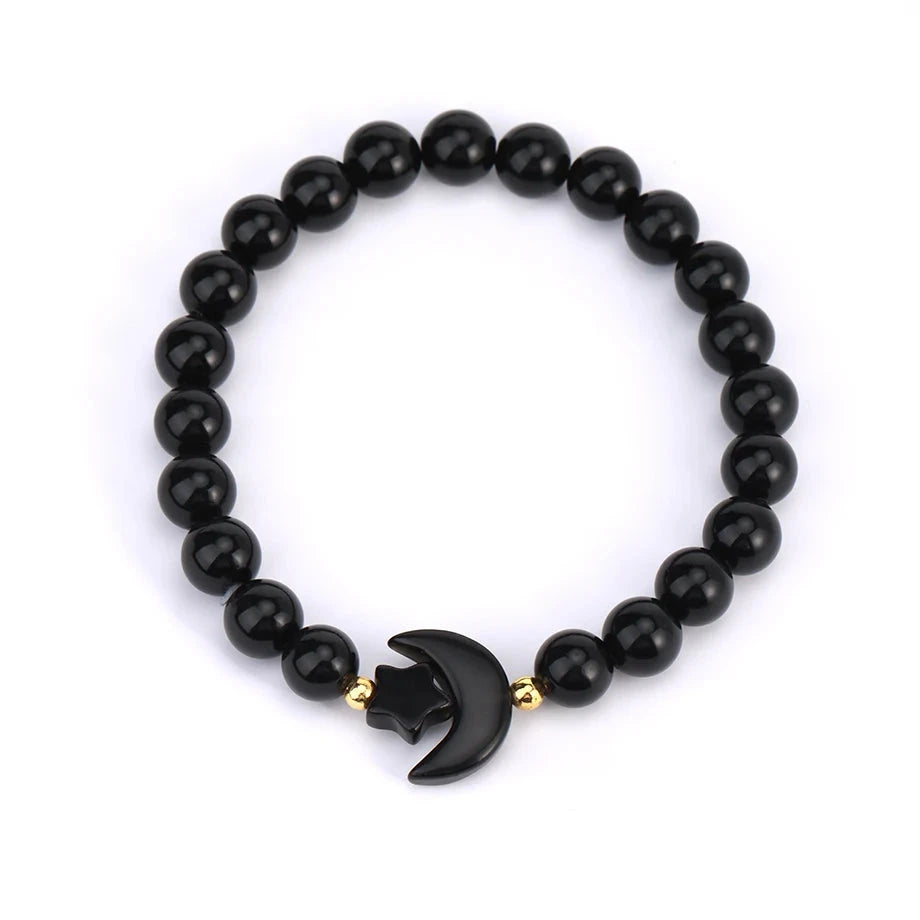 Obsidian Crystal Moon Stone Bead Bracelets | Green Witch Creations