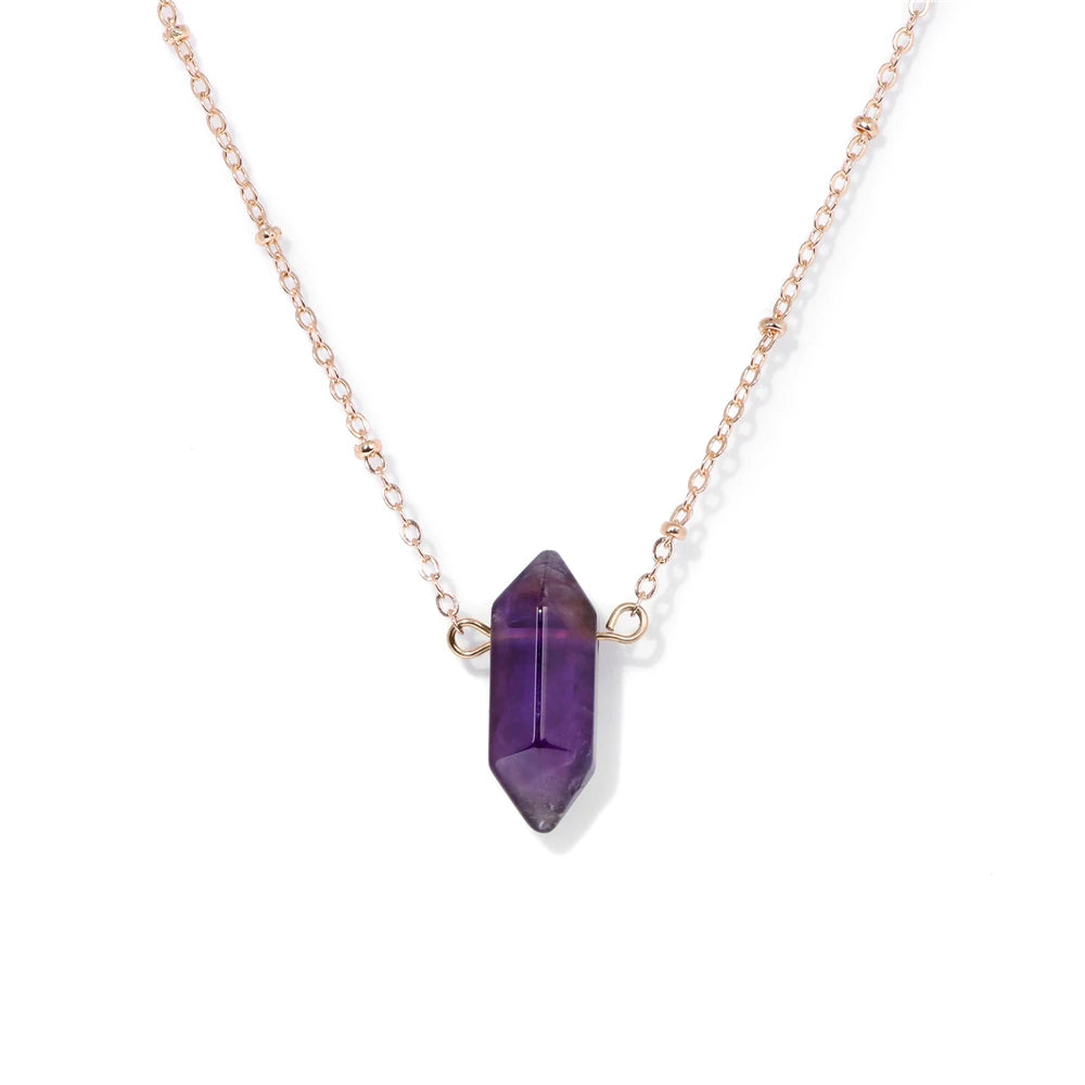 Amethyst Hexagonal Stone Pendant Gold Necklace | Green Witch Creations