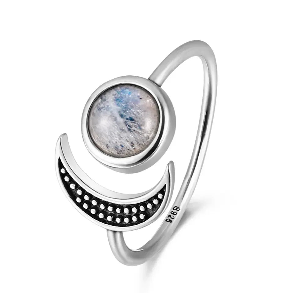 925 Sterling Silver Moonstone Moon Ring | Green Witch Creations