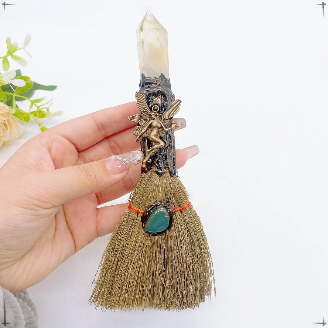 Large Crystal Point Charm Broom For Sale | Green Witch Creations