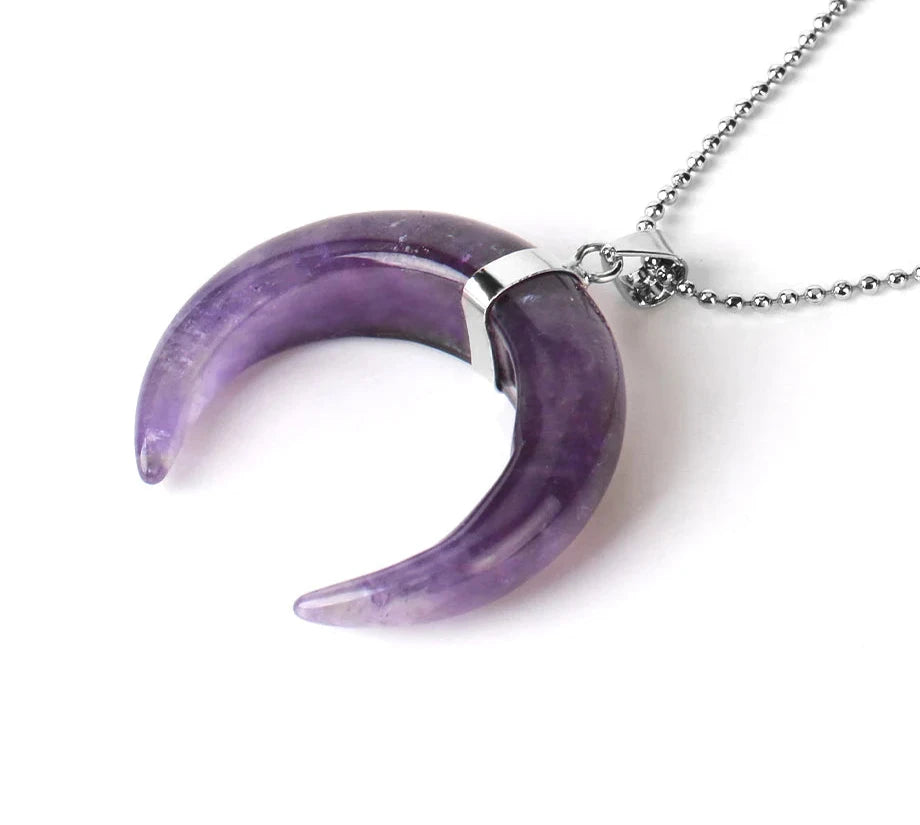 Amethyst Crystal Crescent Moon Pendant Necklaces | Green Witch Creations