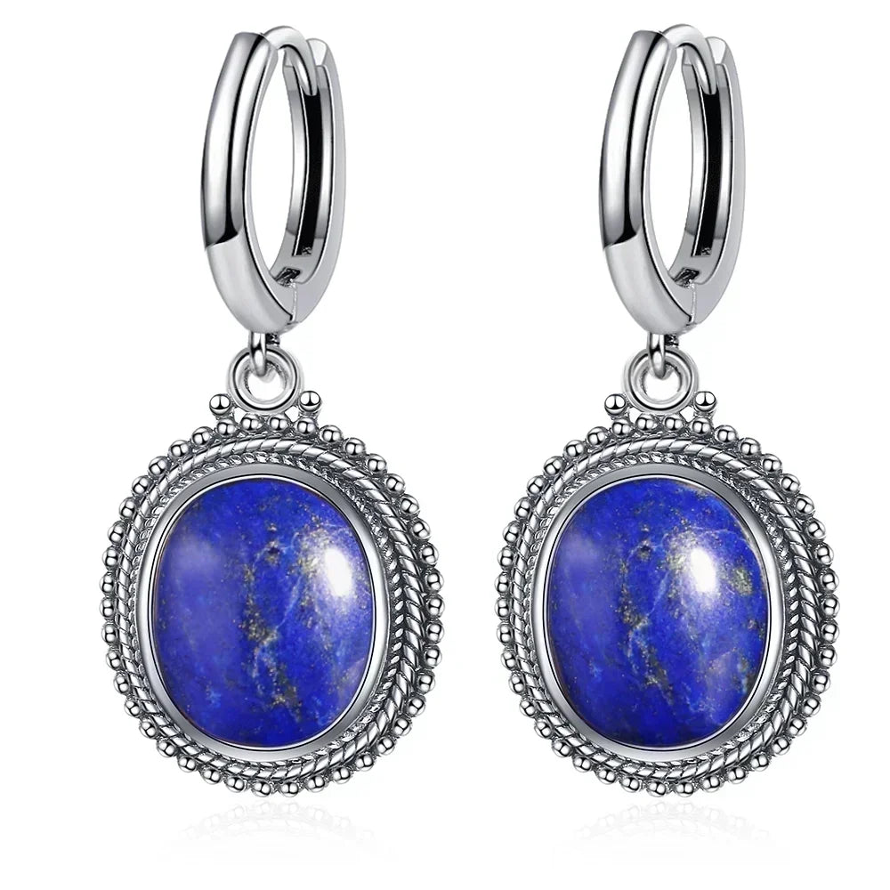 925 Sterling Silver Lapis Lazuli Stone Oval Earrings | Green Witch Creations