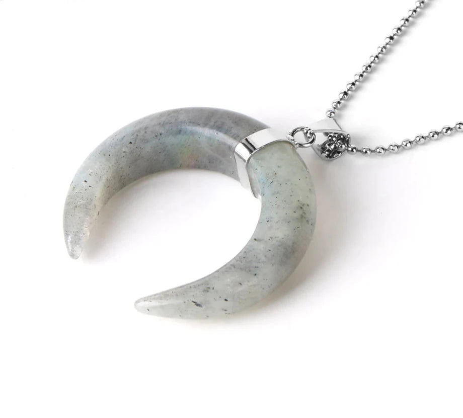 Labradorite Crystal Crescent Moon Necklace