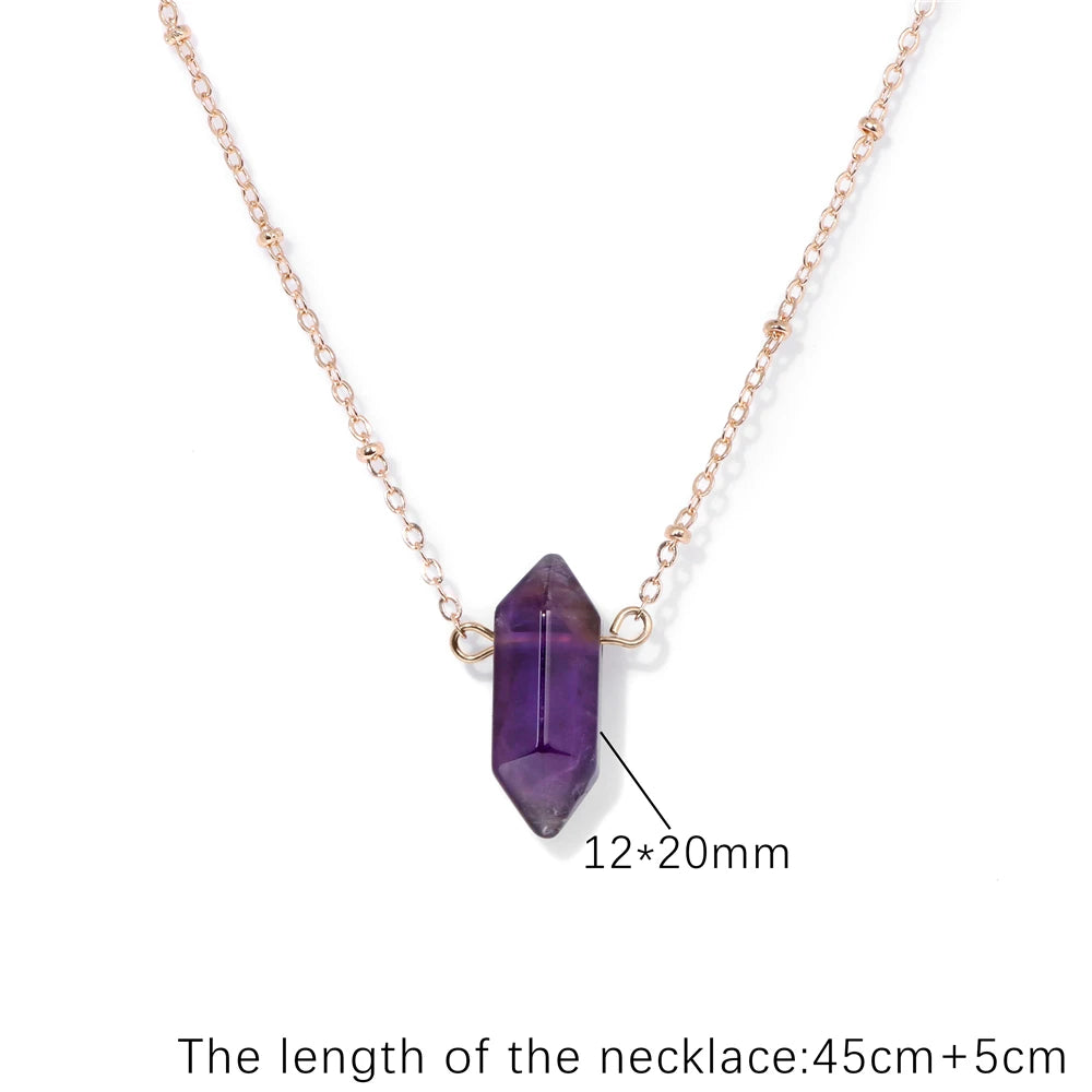 Amethyst Hexagonal Stone Pendant Gold Necklace | Green Witch Creations