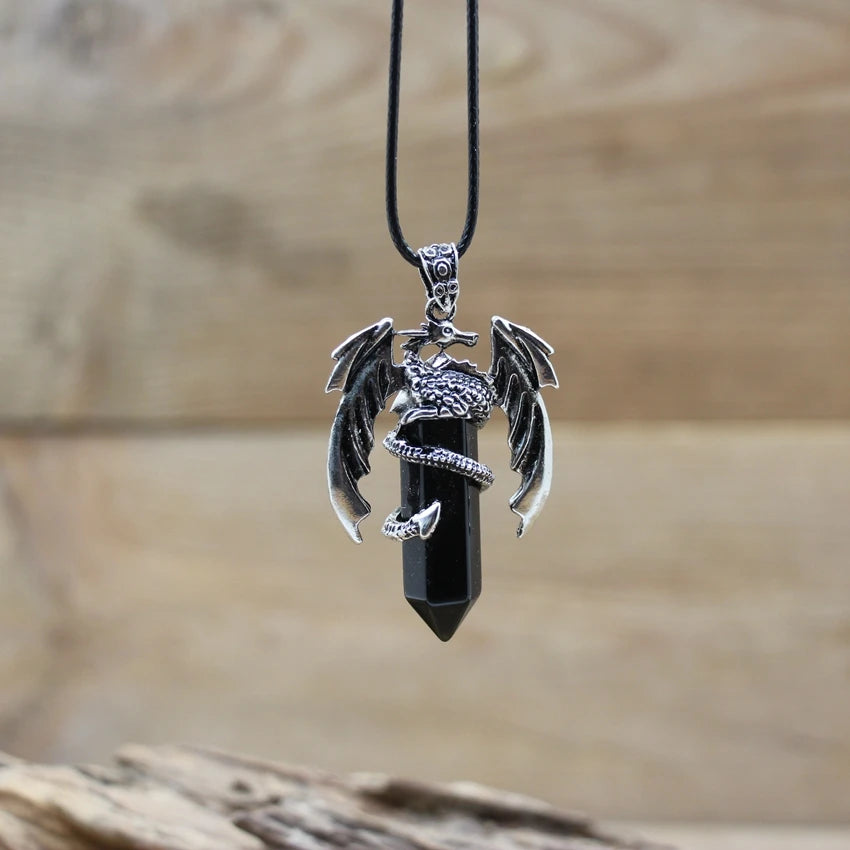 Onyx Dragon Crystal Pendant Necklace | Green Witch Creations