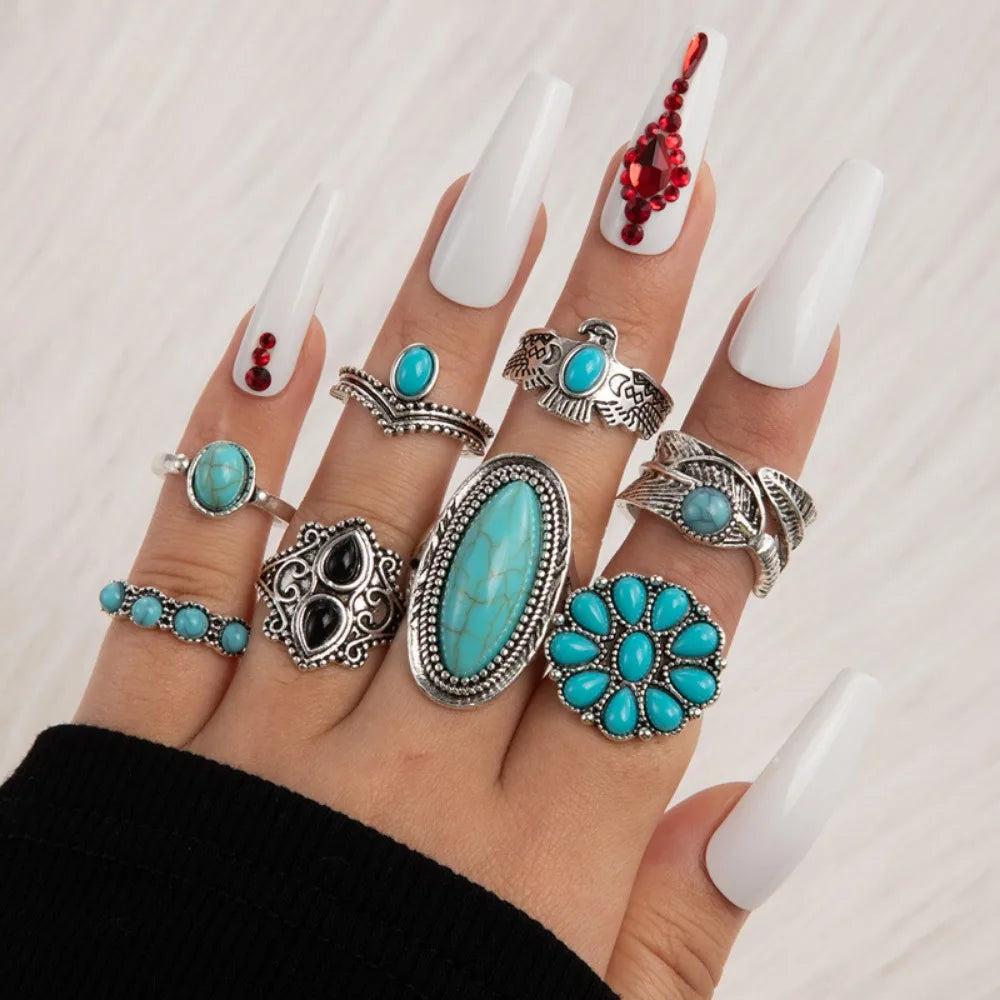 Turquoise Bohemian Gypsy Witchy Trendy Fashion Cute Ring Sets | Green Witch Creations