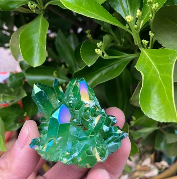 2 pc Green & Blue Aura Quartz Crystals