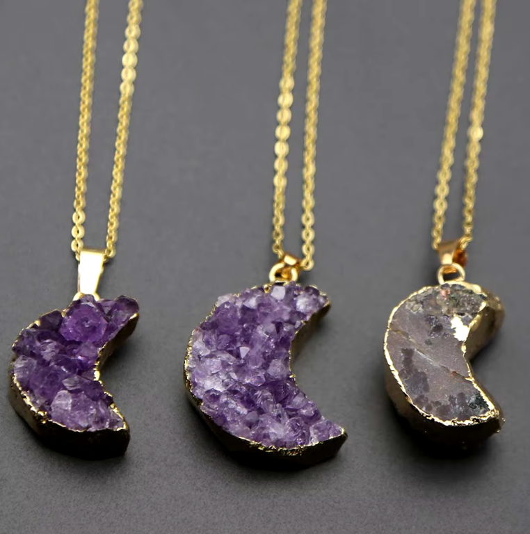 Amethyst Druzy Moon Necklace | Green Witch Creations