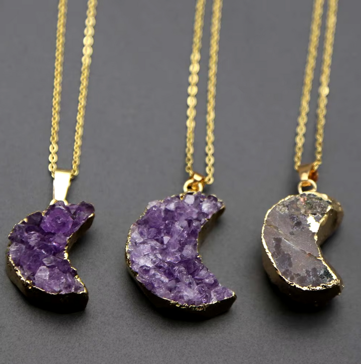 Amethyst Druzy Moon Necklace | Green Witch Creations