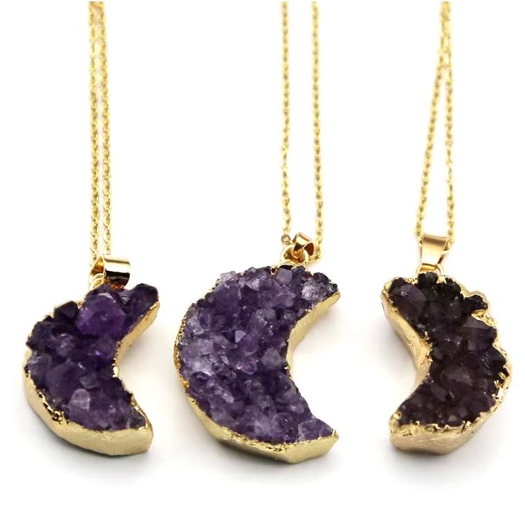 Amethyst Druzy Moon Necklace | Green Witch Creations