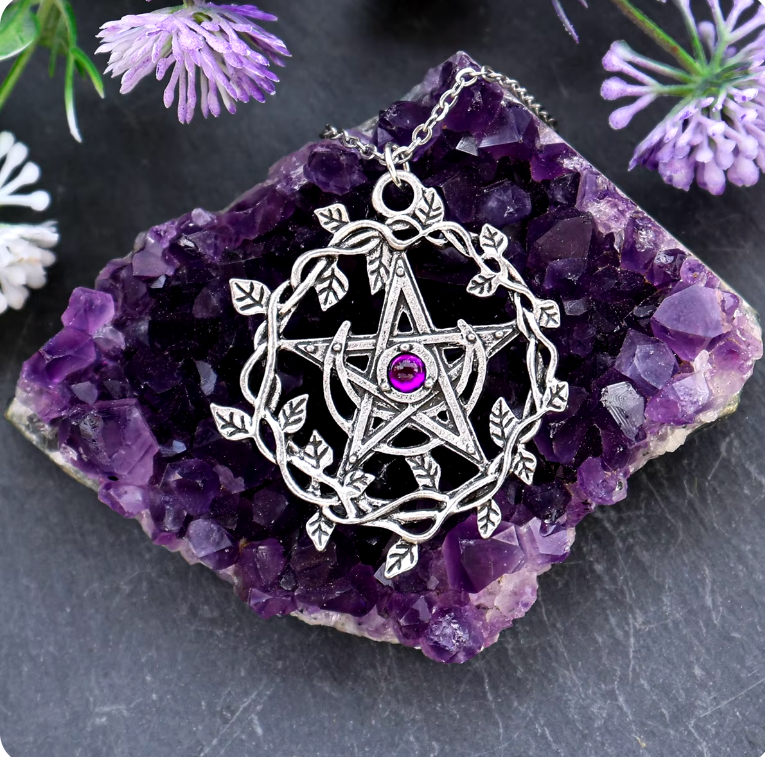 Leaf Branch Pentacle Crystal Necklace | Green Witch Creations