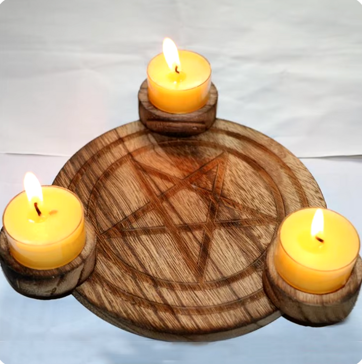 Wood Pentacle Moon Phase Candle Holders | Green Witch Creations