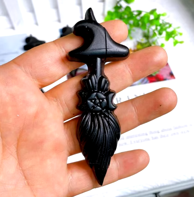 Obsidian Broom Witch Hat Crystal | Green Witch Creations