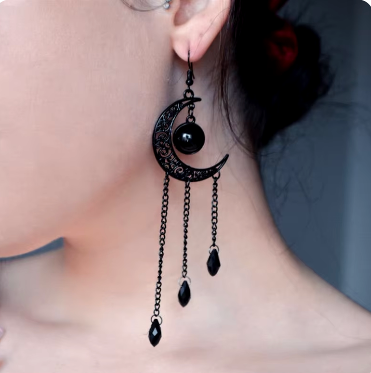 Black Onyx Crescent Moon Earrings | Green Witch Creations