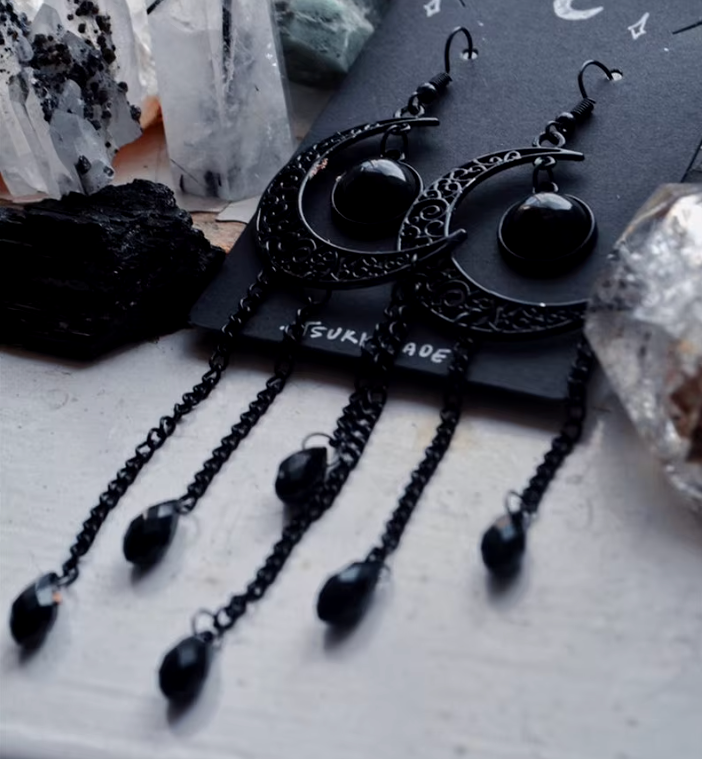 Buy Black Onyx Crescent Moon Earrings