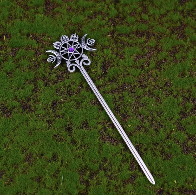 Amethyst Pentacle Moon Hair Fork