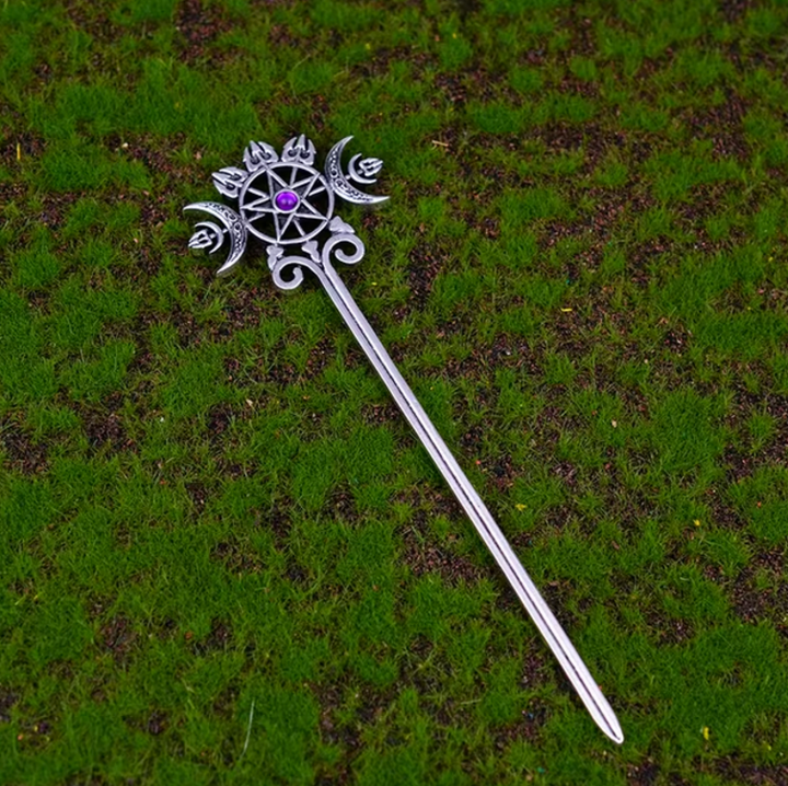 Amethyst Pentacle Moon Hair Fork