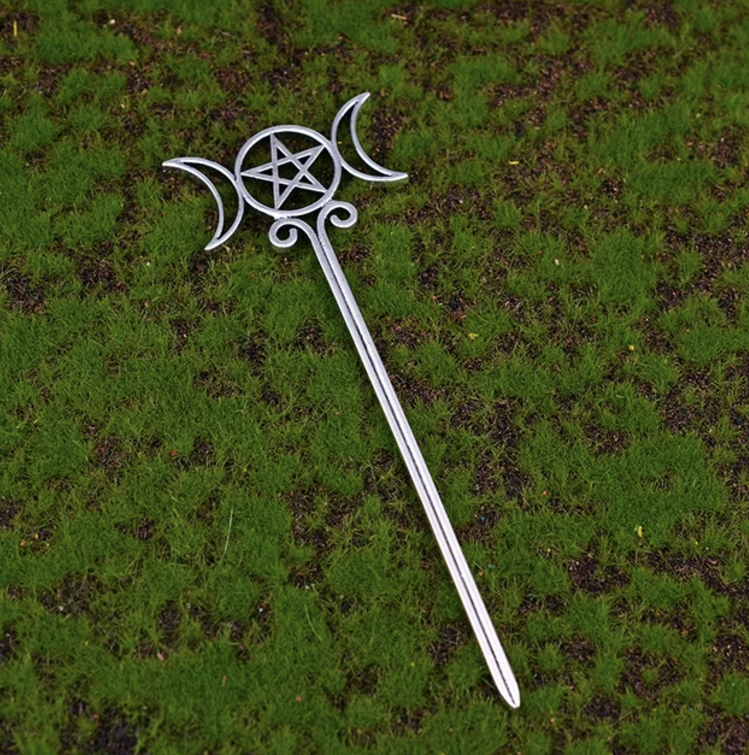 Triple Moon Pentacle Hair Fork