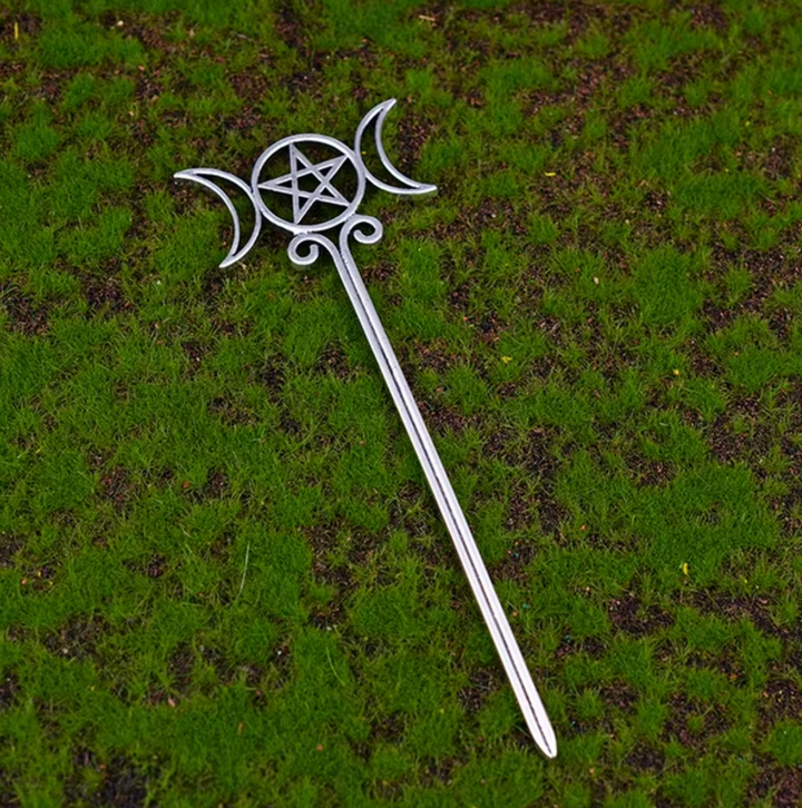 Triple Moon Pentacle Hair Fork