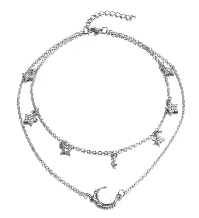 Silver Star & Moon Layered Necklace