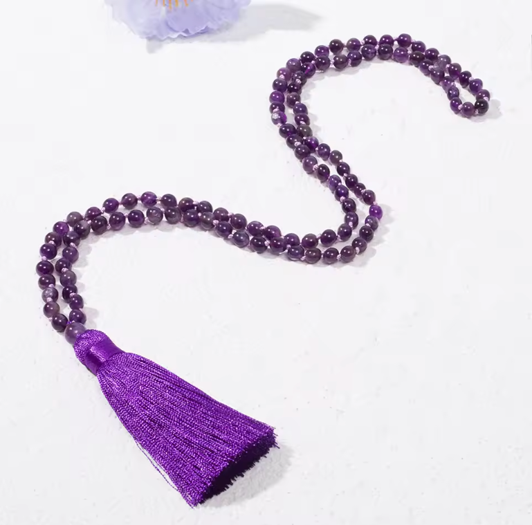 Amethyst Mala Bead Necklace