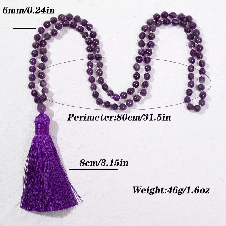 Amethyst Mala Bead Necklace