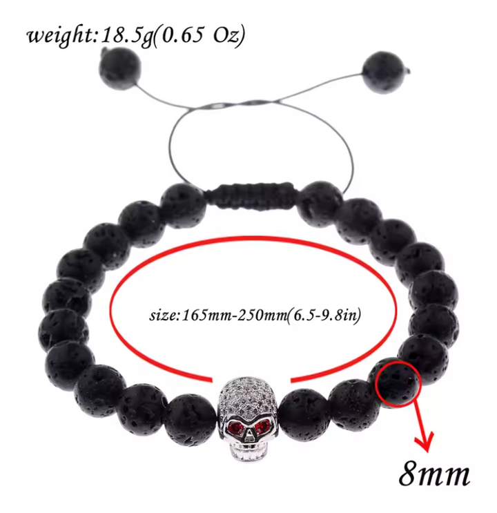 Skull Lava Rock Bead Bracelet